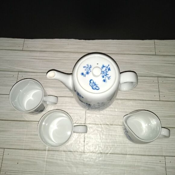 Rhapsody Royal Worcester Coffee Tea Pot & Creamer With 2 Cups Mugs 1975 England - Picture 2 of 12